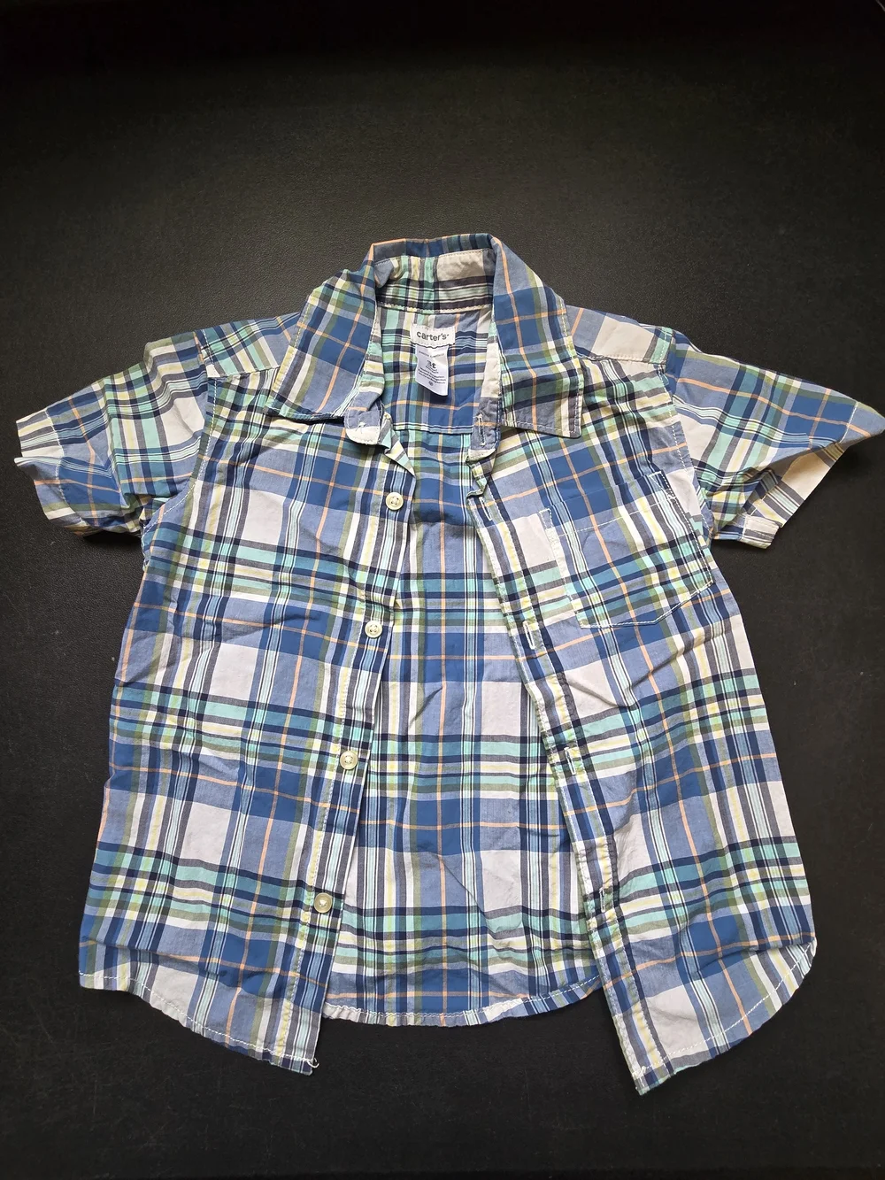 Carter's Blue, White & Green Plaid Short Sleeve Button-Down Shirt